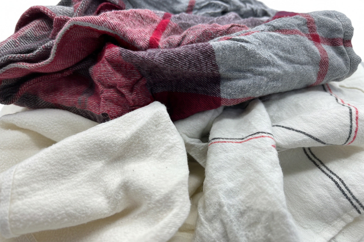 Premium Flanell-Stoff: Hochwertige, weiche Industrieputzlappen aus bunter Flanell-Bettwäsche im Großhandel-Pack.