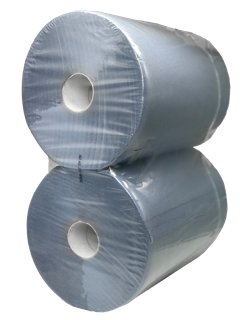 Set aus zwei 3-lagigen blauen Industriepapierrollen für Werkstatt und Putzbedarf.