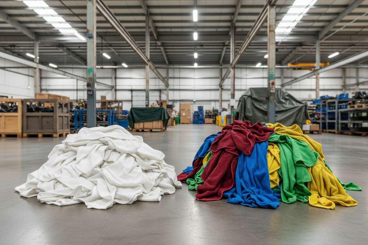 zwei Putzlappen Türme aus einem hell und einem bunt Haufen