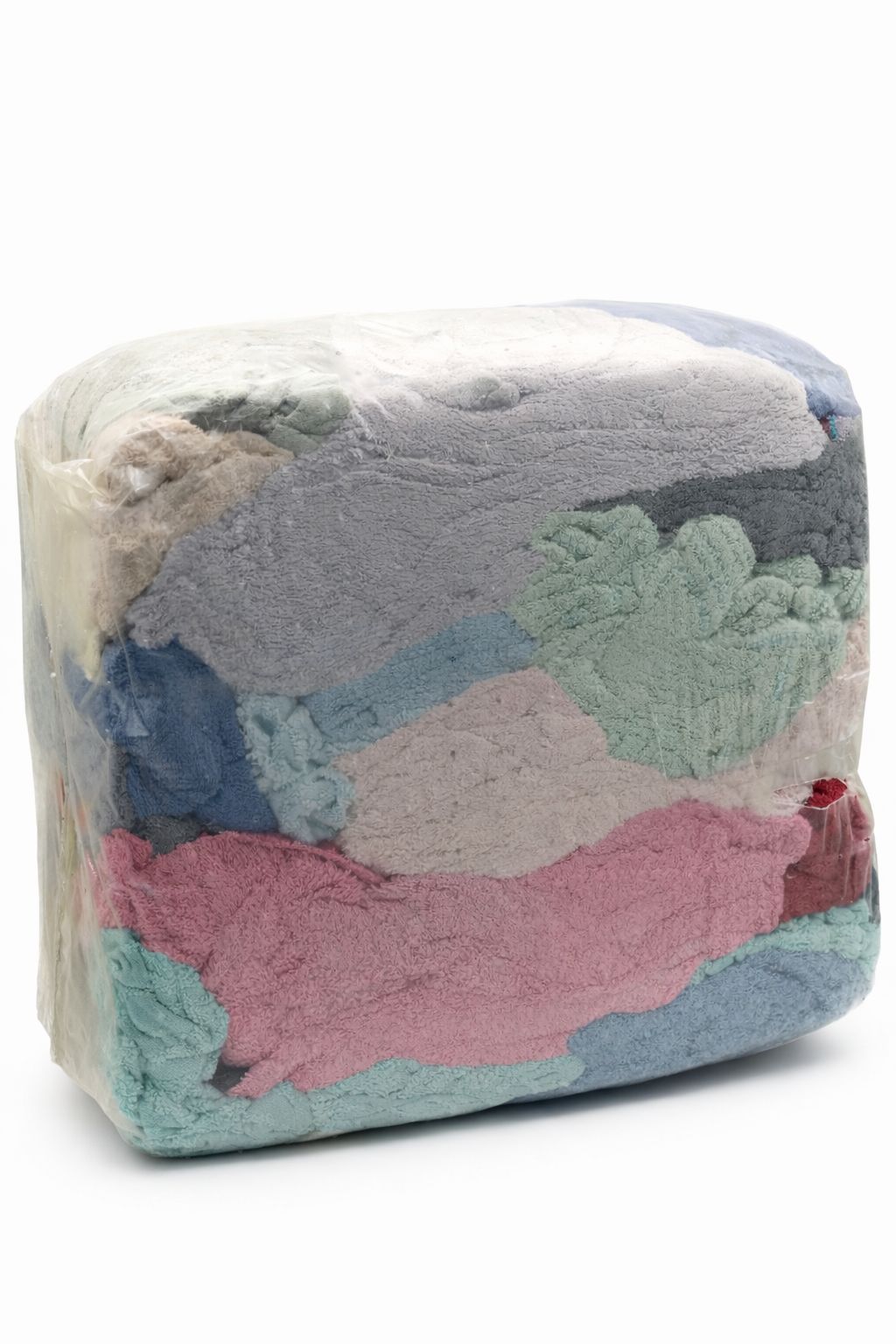 Bunte Industrieputzlappen aus Frottee im 10 kg Presswürfel – extra saugstark für groben Schmutz.