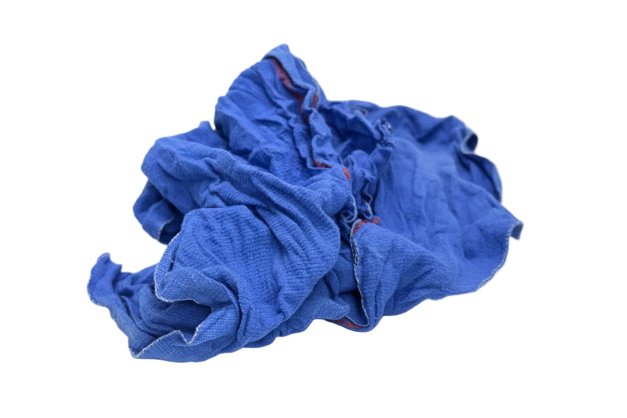 Blauer Frottee-Putzlappen: Industriequalität aus Handtuchrollen-Zuschnitten für maximale Flüssigkeitsaufnahme.