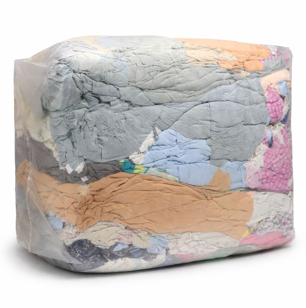 Bunte Industrieputzlappen aus Kattun-Bettwäsche, 10 kg gepresster Ballen für Industrie und Handwerk.