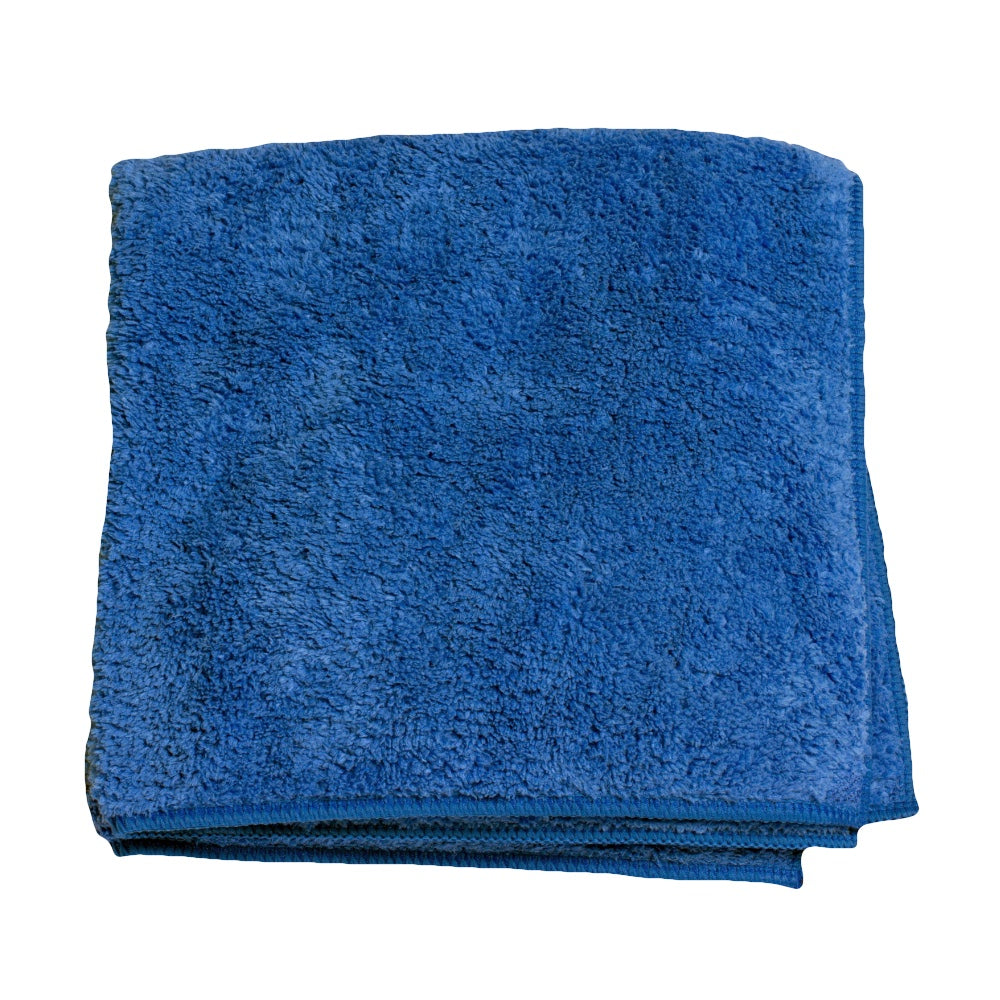 Blaues Profi-Mikrofasertuch Flausch mit verstärktem Rand für die Autopflege und Gebäudereinigung, perfekt für Badezimmer Armaturen.