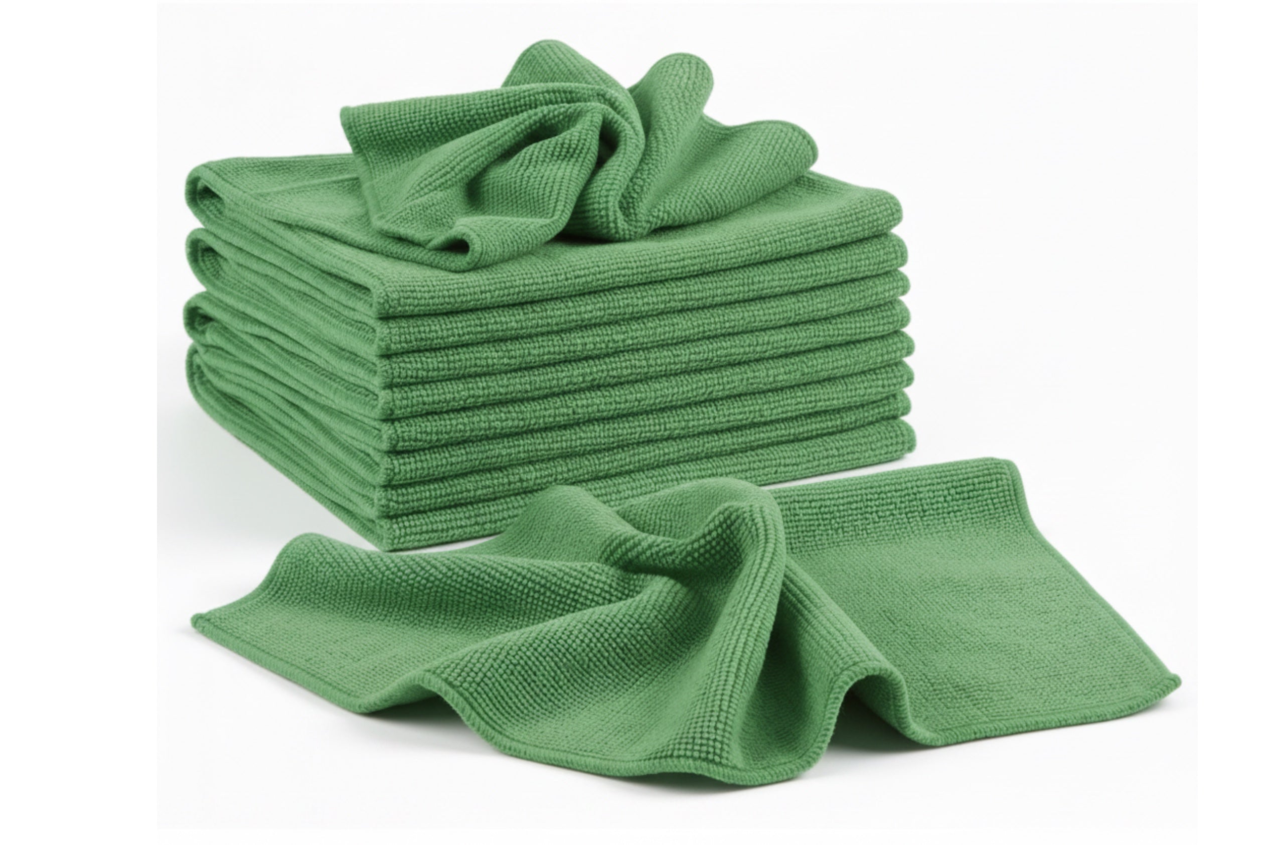 Grüne PROFI-Microfasertücher im 10er, 50er oder 100er Pack. 40x40 cm Reinigungstücher für die professionelle Reinigung. Teil des Hygiene-Farbleitsystems für Nassbereich & Badezimmer. Trocknergeeignet.