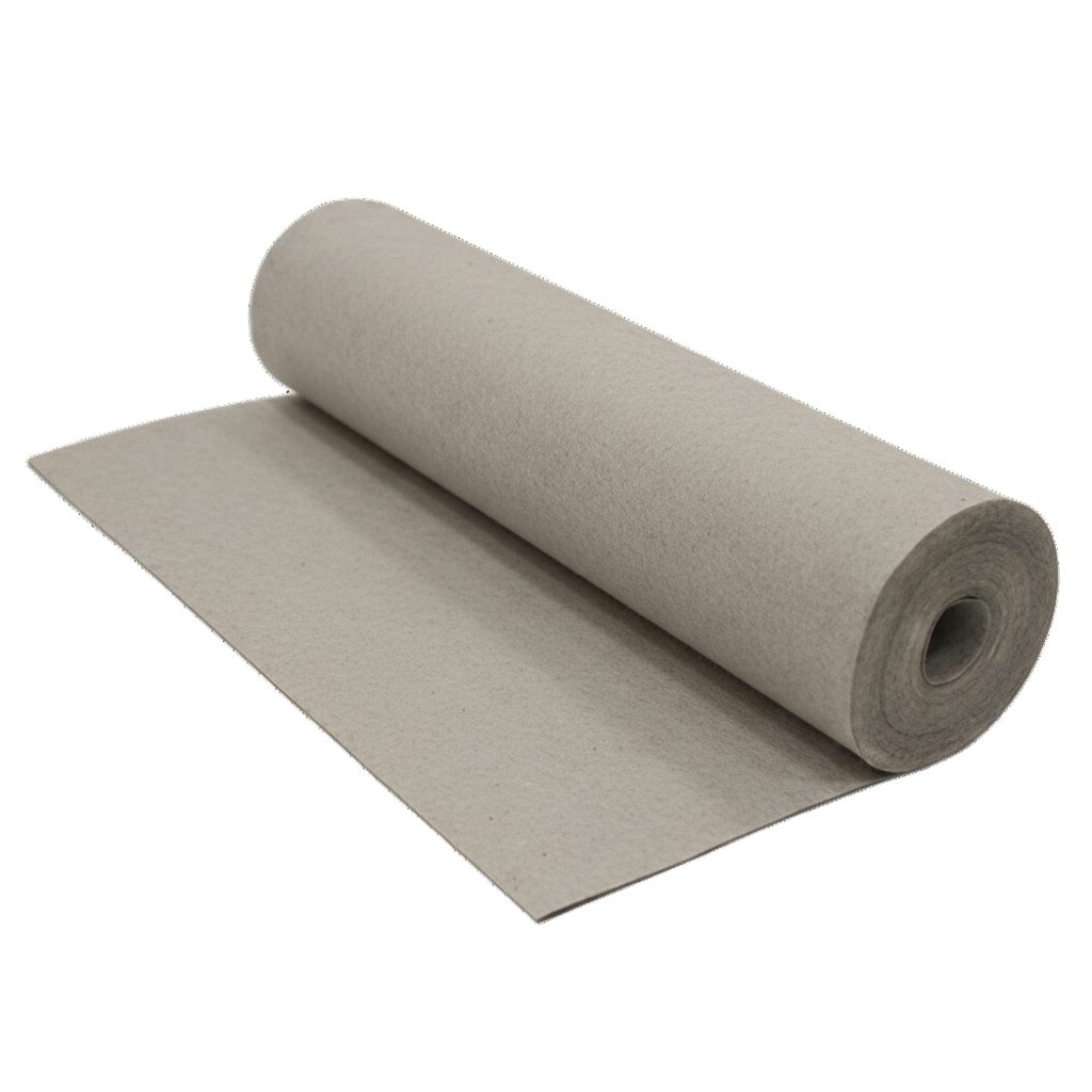 Rolle graue Rohfilzpappe als Rieselschutz und Trittschalldämmung für Baustellen und Renovierungen.